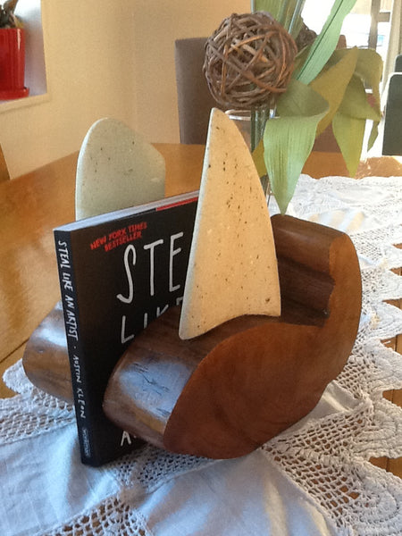 Whale Rider Book ends - kauri wood and hinuera stone